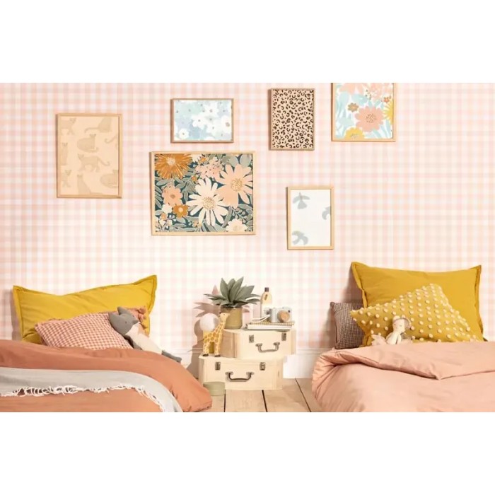 Caselio|Papier peint enfant carreaux vichy rose|Jeunesse