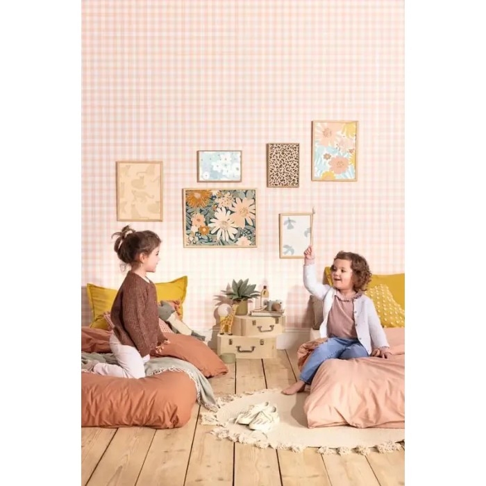 Papel pintado infantil cuadros vichy rosa - Caselio Let´s Go Girls! 104420435