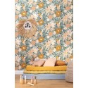 Caselio|Kinder Tapete XXL Blumen blau-rosa Margeriten|Jugend