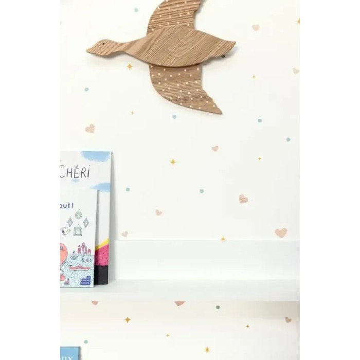 Caselio|Papel pintado infantil corazones y estrellas blanco|Infantil