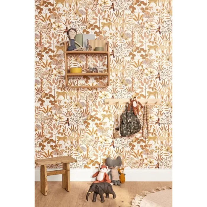 Caselio|Kindertapete Dschungel Flora und Fauna orange-rosa|Kindertapete