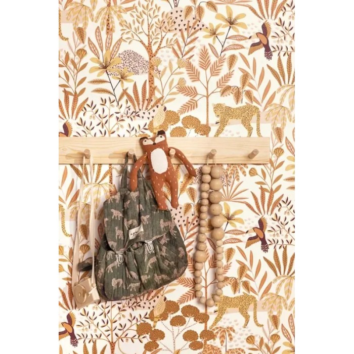 Caselio|Kindertapete Dschungel Flora und Fauna orange-rosa|Kindertapete