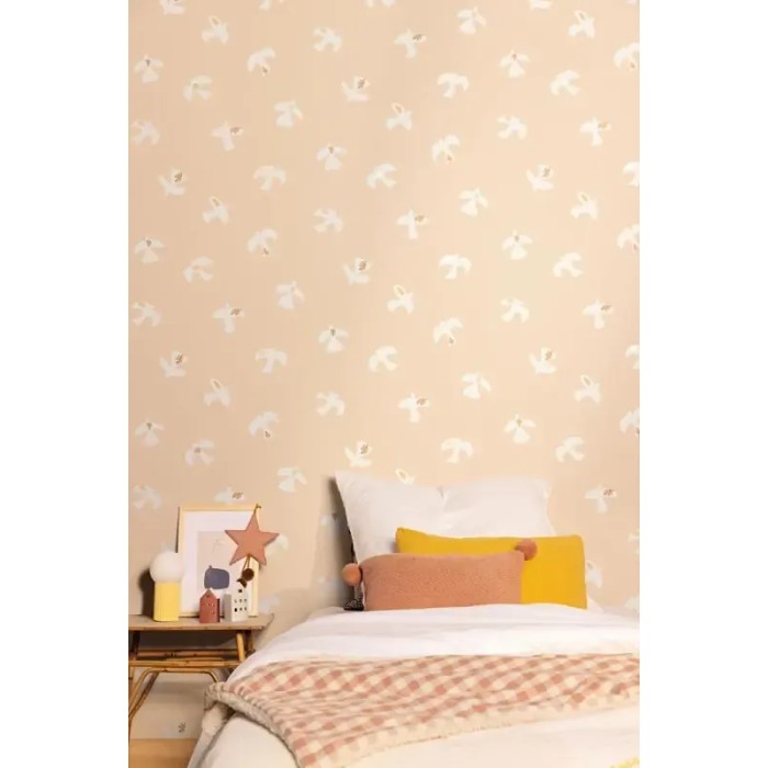 Papel pintado infantil bandada de palomas rosa salmón - Caselio Let´s Go Girls! 104504015