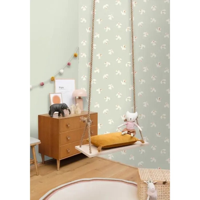 Papel pintado infantil bandada de palomas verde - Caselio Let´s Go Girls! 104507032