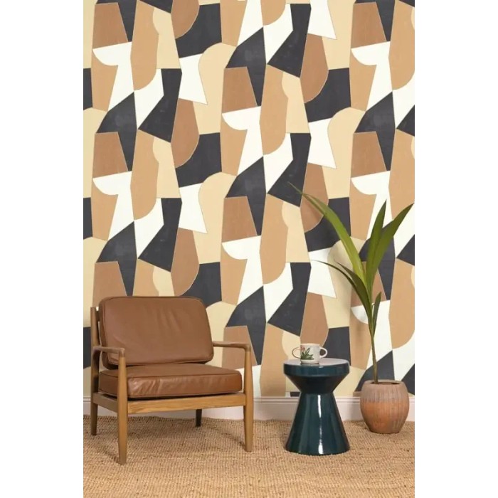 Caselio|Modern wallpaper with artistic mosaic in brown and black|Geometric
