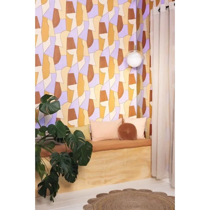 Papel pintado moderno mosaico artístico lila y marrón - Caselio XXL 104513040