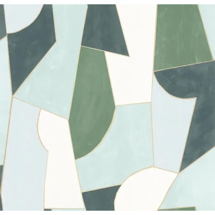 Caselio|Papel pintado mosaico artístico verde, estilo moderno|Juvenil