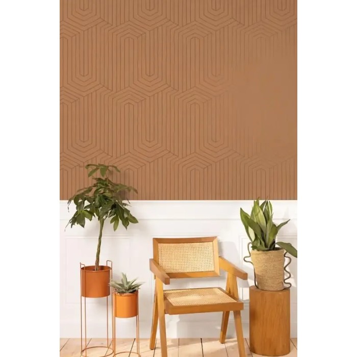 Caselio|Papel pintado geométrico moderno marrón y cobrizo, patrón infinito|Moderno