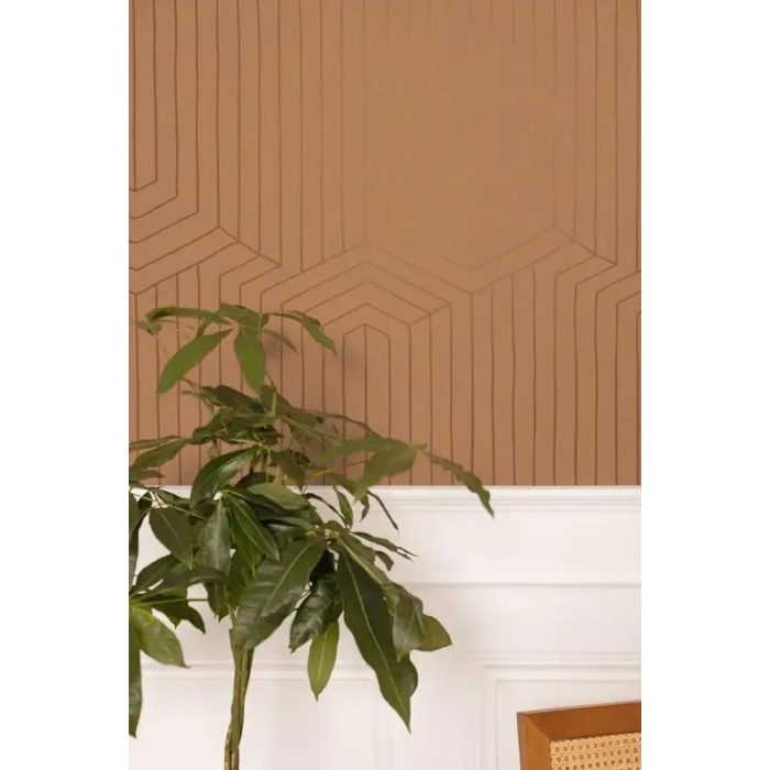 Caselio|Papel pintado geométrico moderno marrón y cobrizo, patrón infinito|Moderno