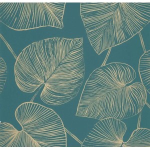 Casadeco|Unifarbene Tapete blaugrün, Denim-Textileffekt|Tapeten