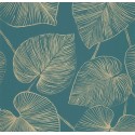 Caselio|Moderne Blumentapete, Ginkgo-Blätter grün und gold|Modern