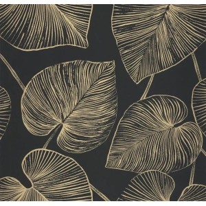 Papeldecor|Tropical wallpaper with orange-toned palm leaves and parrots|Wallpaper