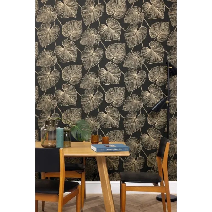 Caselio|Papier peint floral moderne, feuilles de ginkgo dorées|Moderne