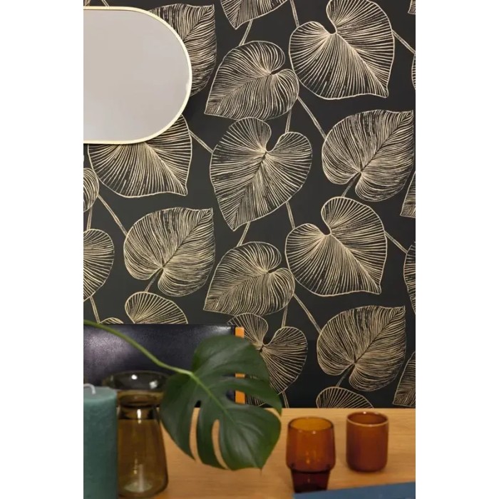Papel pintado flores moderno, hojas de ginkgo doradas - Caselio XXL 104539021