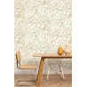 Caselio|Papel pintado flores exuberantes blanco y dorado|Romántico