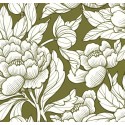 Caselio|Modern floral wallpaper, exuberant flowers khaki green|Romantic