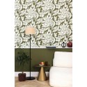 Caselio|Modern floral wallpaper, exuberant flowers khaki green|Romantic