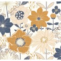 Caselio|Papier peint floral jeunesse bleu et doré|Jeunesse