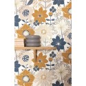 Caselio|Papier peint floral jeunesse bleu et doré|Jeunesse
