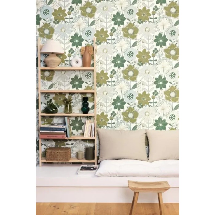 Caselio|Papier peint floral jeunesse vert|Papier Peint