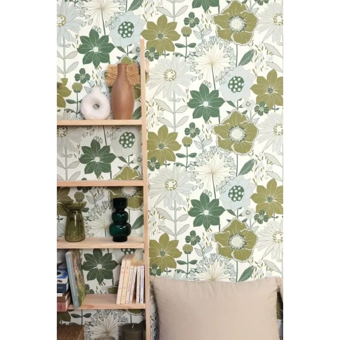 Papel pintado flores juvenil verde - Caselio XXL 104557028