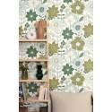 Caselio|Papier peint floral jeunesse vert|Papier Peint
