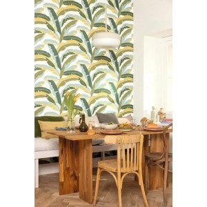 Casamance|Papier peint tropical fleurs caraïbes vert turquoise|Tropical 2