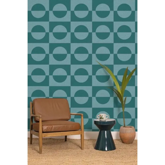 Caselio|Retro modern wallpaper with turquoise circles|Circles