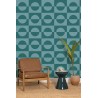 Caselio|Papel pintado retro moderno con círculos turquesa|Circulos