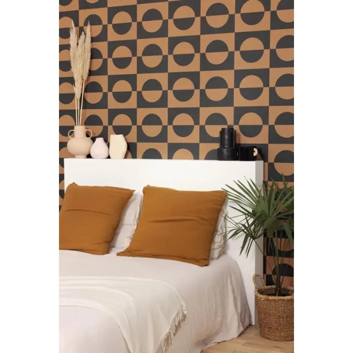 Caselio|Papel pintado moderno de círculos marrón y negro|Circulos