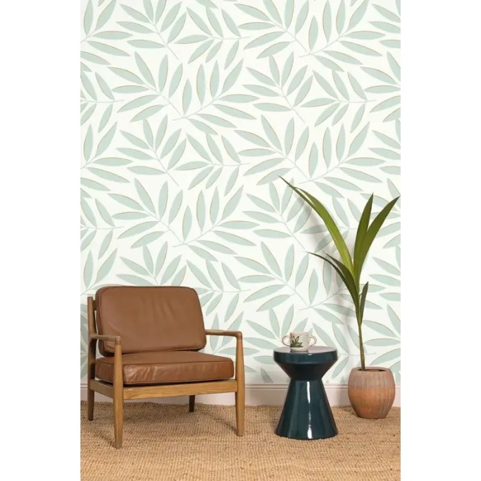 Caselio|Wallpaper with large green and gold leaves|Scandinavian