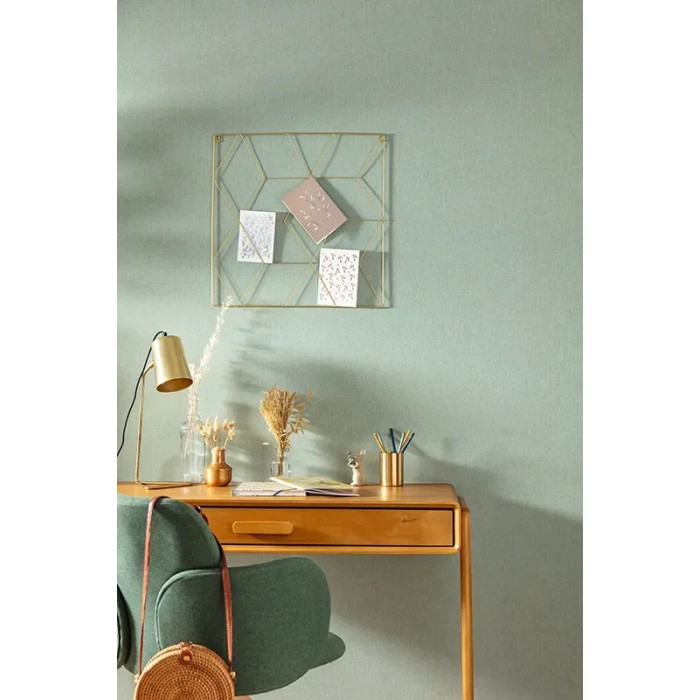 Caselio|Speckled linen wallpaper in green and gold|Wallpaper