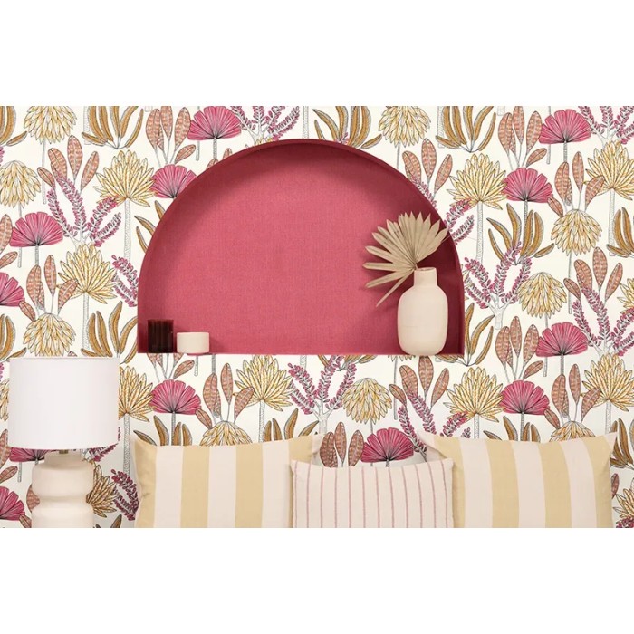 Caselio|Papel pintado efecto textil fucsia|Papel Pintado