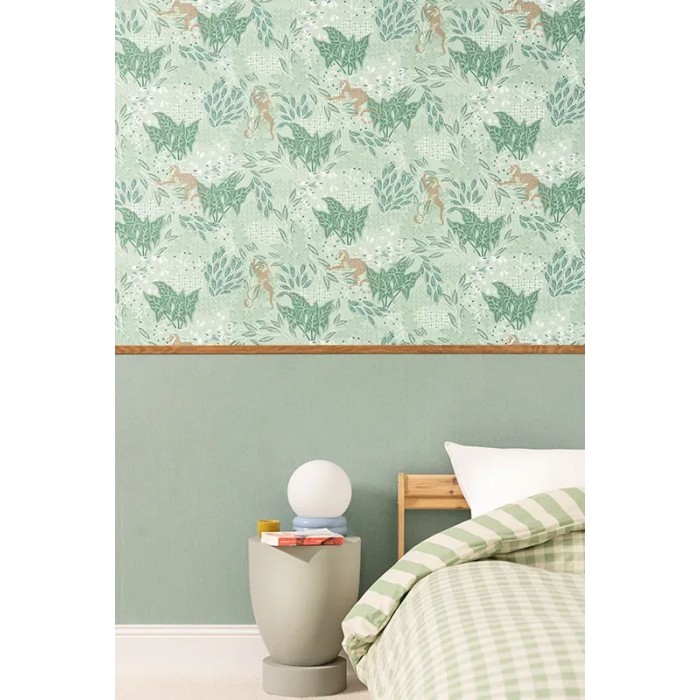 Caselio|Textile effect wallpaper in celadon green|Wallpaper