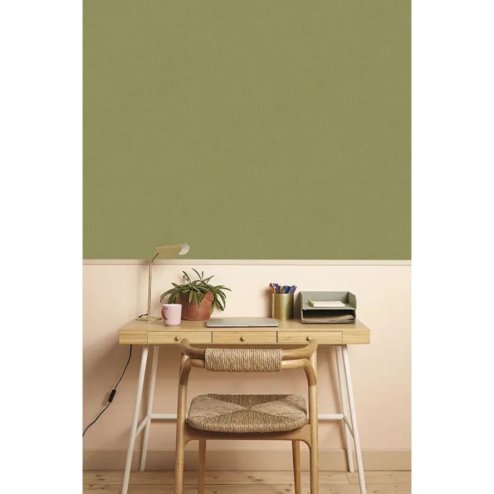 Caselio|Papel pintado efecto textil verde caqui|Papel Pintado