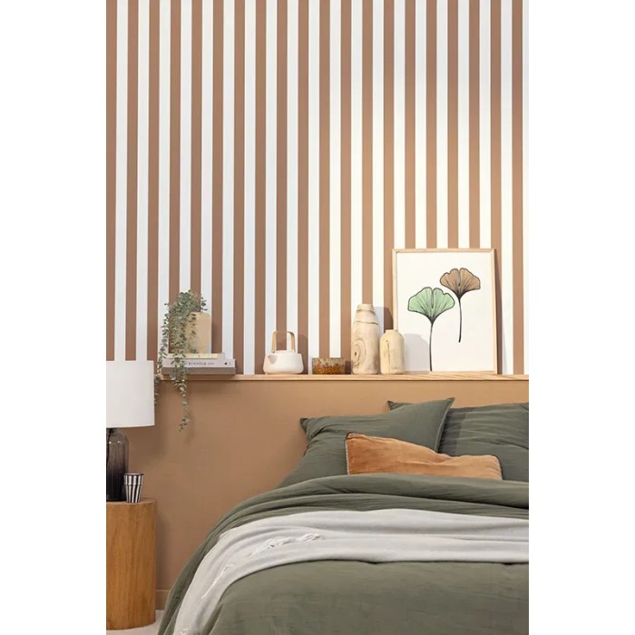 Caselio|Imitation linen wallpaper in chestnut|Wallpaper
