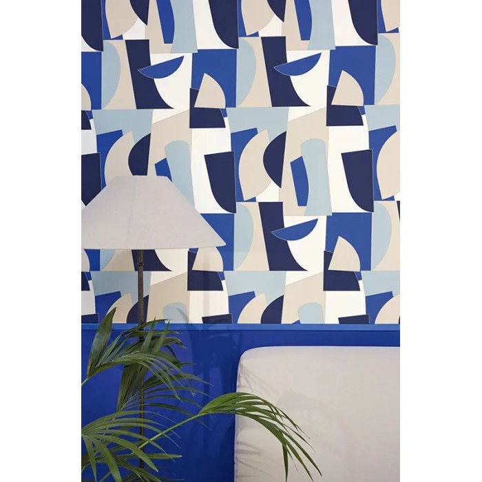 Caselio|Papel pintado imitación lino azul|Papel Pintado