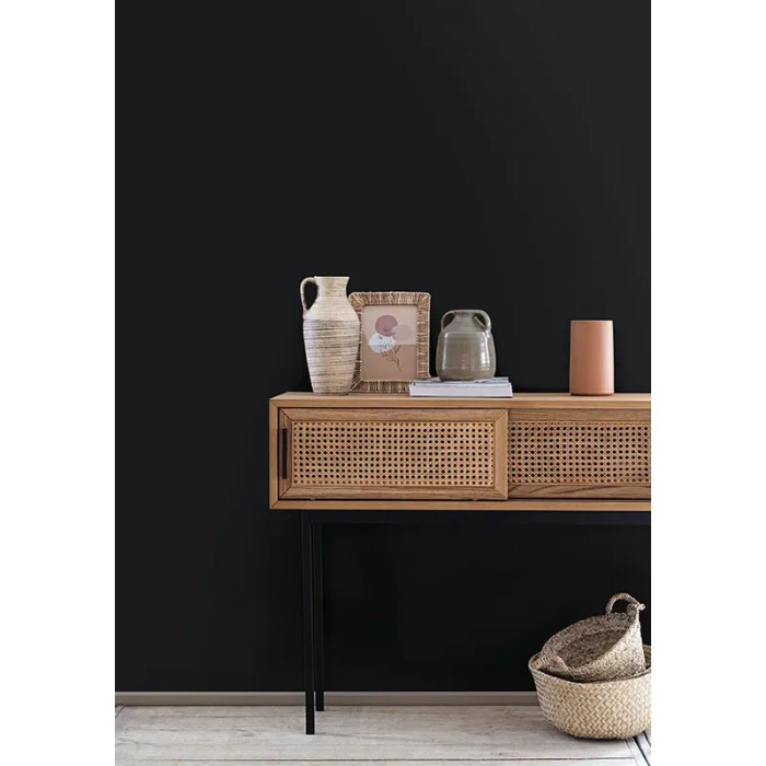 Caselio|Plain linen effect wallpaper in black|Wallpaper