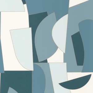 Caselio|Papier peint géométrique design artistique vert et beige|Géométrique
