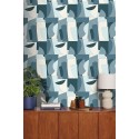 Caselio|Geometric wallpaper with artistic design in petrol blue|Geometric