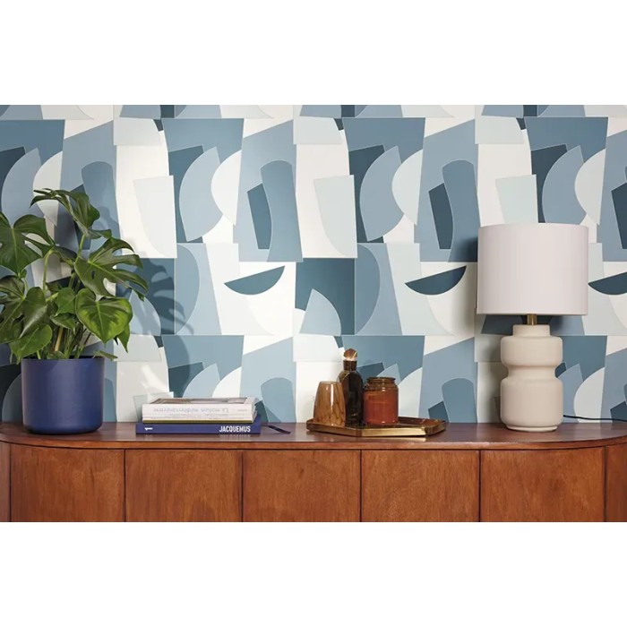 Caselio|Geometric wallpaper with artistic design in petrol blue|Geometric