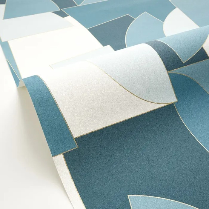 Papel pintado geométrico dibujo artístico azul petróleo - Caselio Outlines 105010644