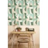 Caselio|Geometric wallpaper with artistic design in green and beige|Geometric