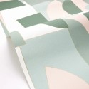 Caselio|Papier peint géométrique design artistique vert et beige|Géométrique