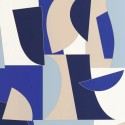 Caselio|Papel pintado geométrico dibujo artístico azul y beige|Geométrico