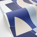 Caselio|Geometric wallpaper with artistic design in blue and beige|Geometric