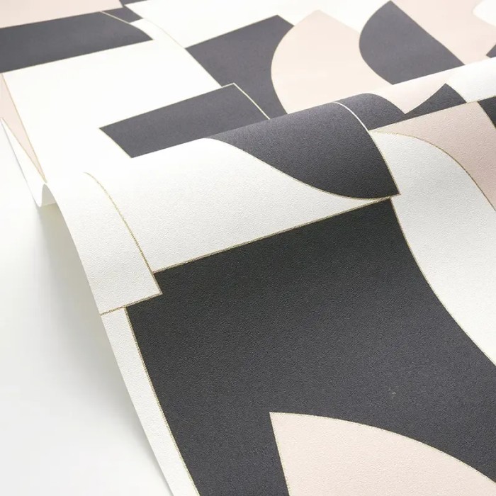 Papel pintado geométrico negro y beige, estilo artístico - Caselio Outlines 105011955