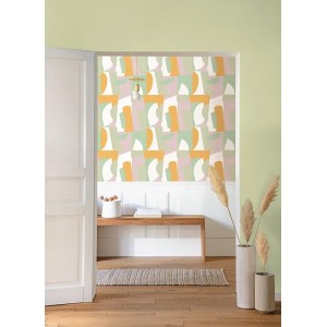 Caselio|Papier peint géométrique design artistique vert et beige|Géométrique 2
