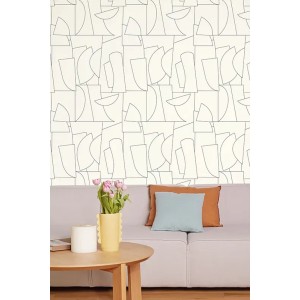 Caselio|Papel pintado geométrico dibujo artístico verde y beige|Geométrico 2