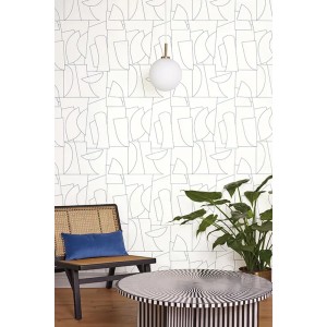 Caselio|Papel pintado geométrico dibujo artístico verde y beige|Geométrico 2